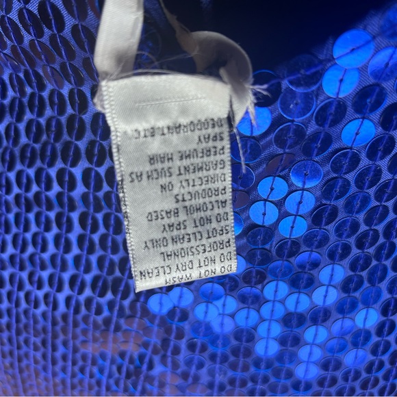 Vintage 80’s Ruffle Sequin Stretchy Low Back Evening Dress Blue NEW NWT - Picture 7 of 9